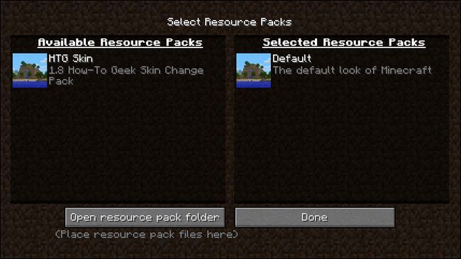 Скриншот: меню ресурс паков, выбран пакет HTG Skin