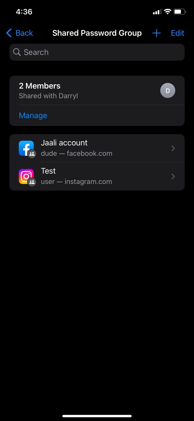 iPhone Group Saved Passwords