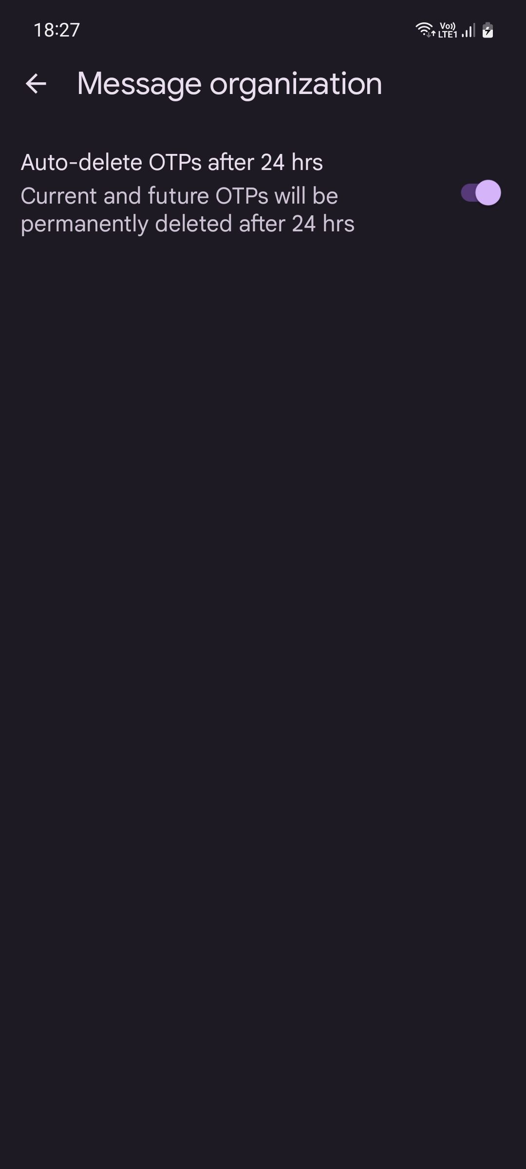 Меню Организация сообщений в Google Messages