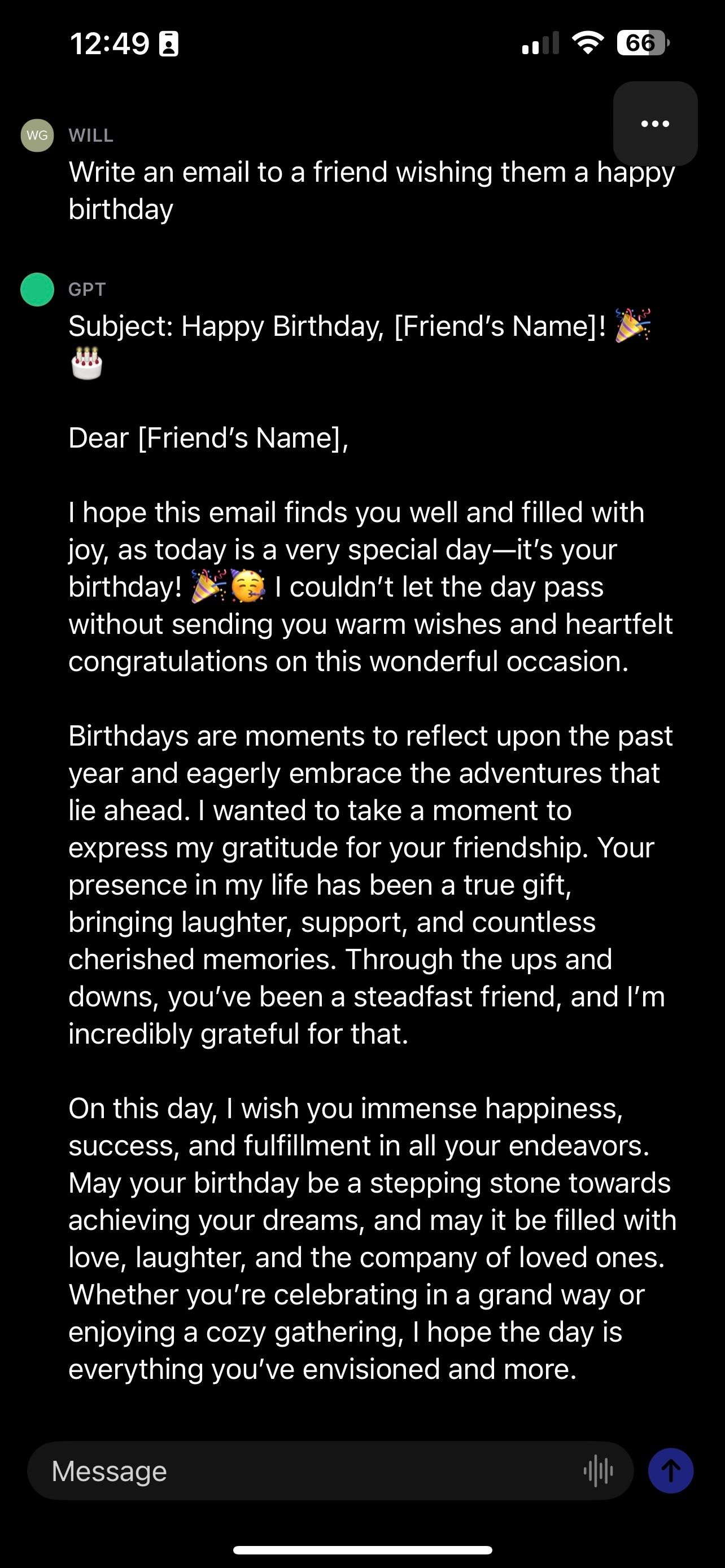 Демонстрация работы ChatGPT в приложении