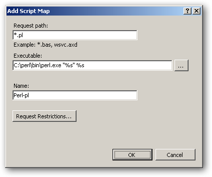 Настройки сопоставления .pl в IIS (Request path, Executable, Name)