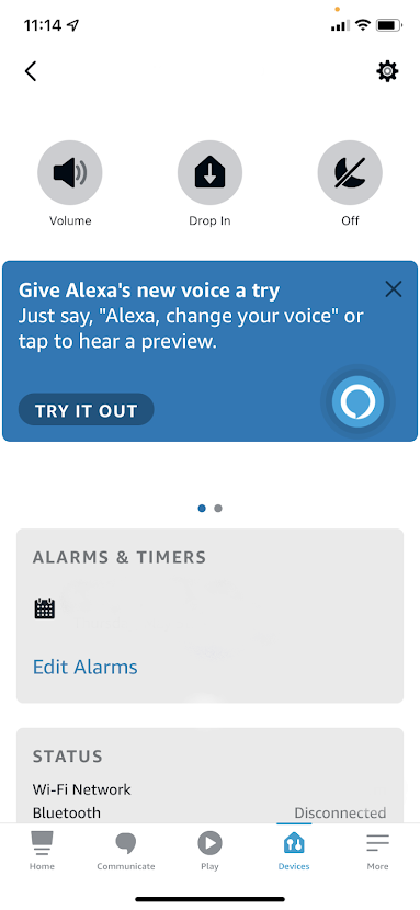 Экран настроек устройства Alexa
