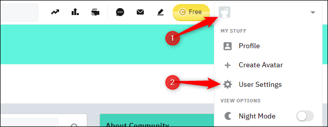 Меню пользователя с опцией Настройки пользователя