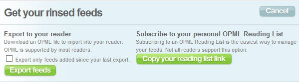 Скачайте OPML с отфильтрованными лентами в Feed Rinse.