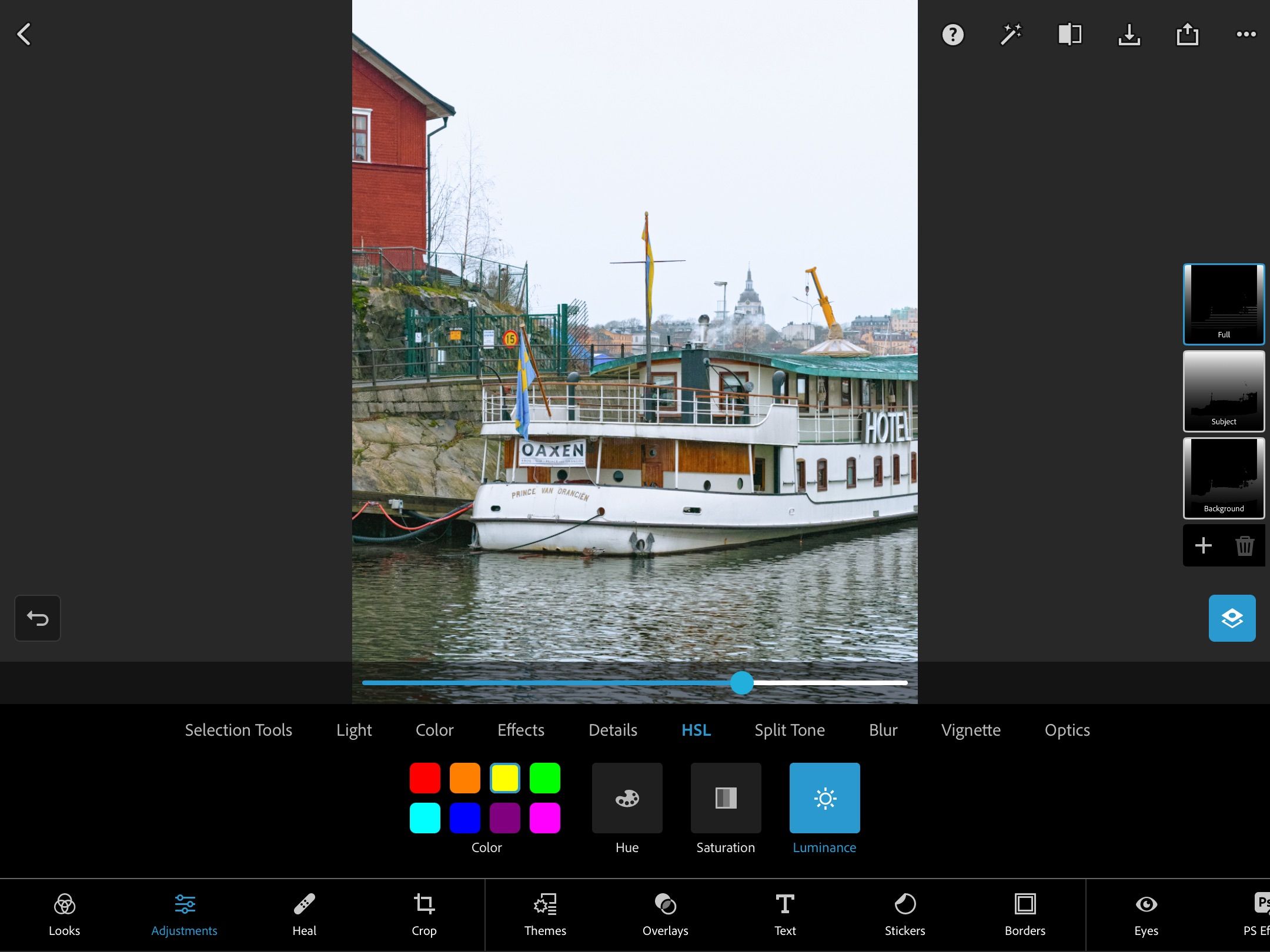 Скриншот вкладки Luminance в Photoshop