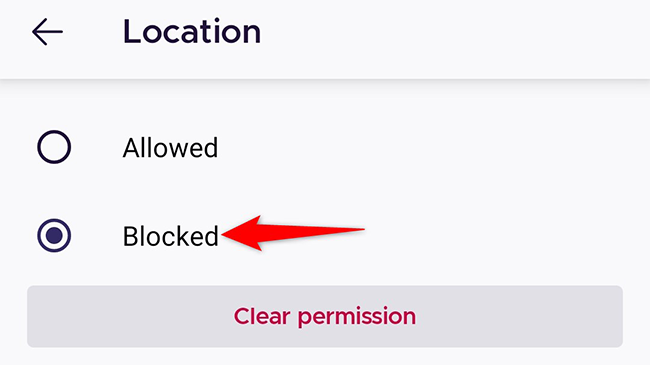 Переключение разрешения на «Blocked» для местоположения в Firefox на Android