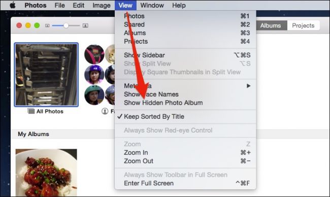 Пункт меню Вид: Показать альбом Скрытые