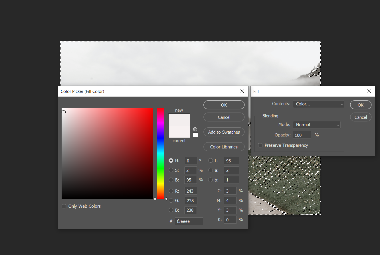Выбор цвета снега в палитре Photoshop