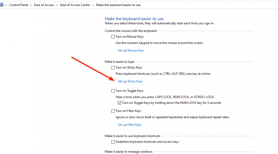 Настройка залипающих клавиш