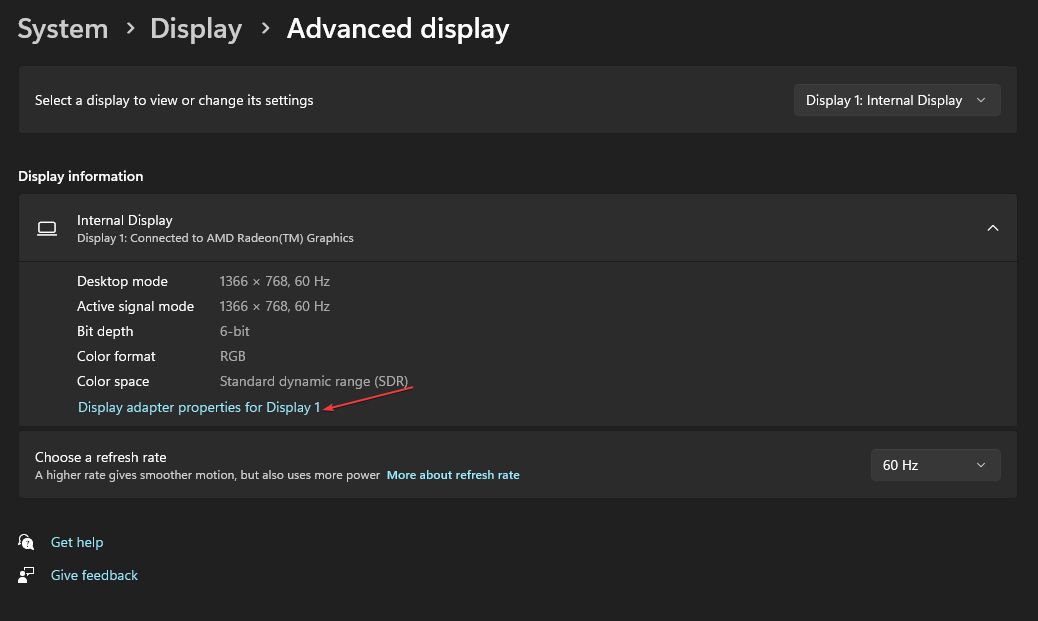 Скриншот: свойства адаптера дисплея