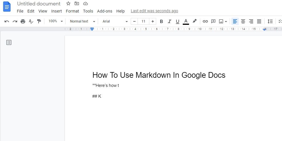 Пример Markdown-синтаксиса в Google Docs.