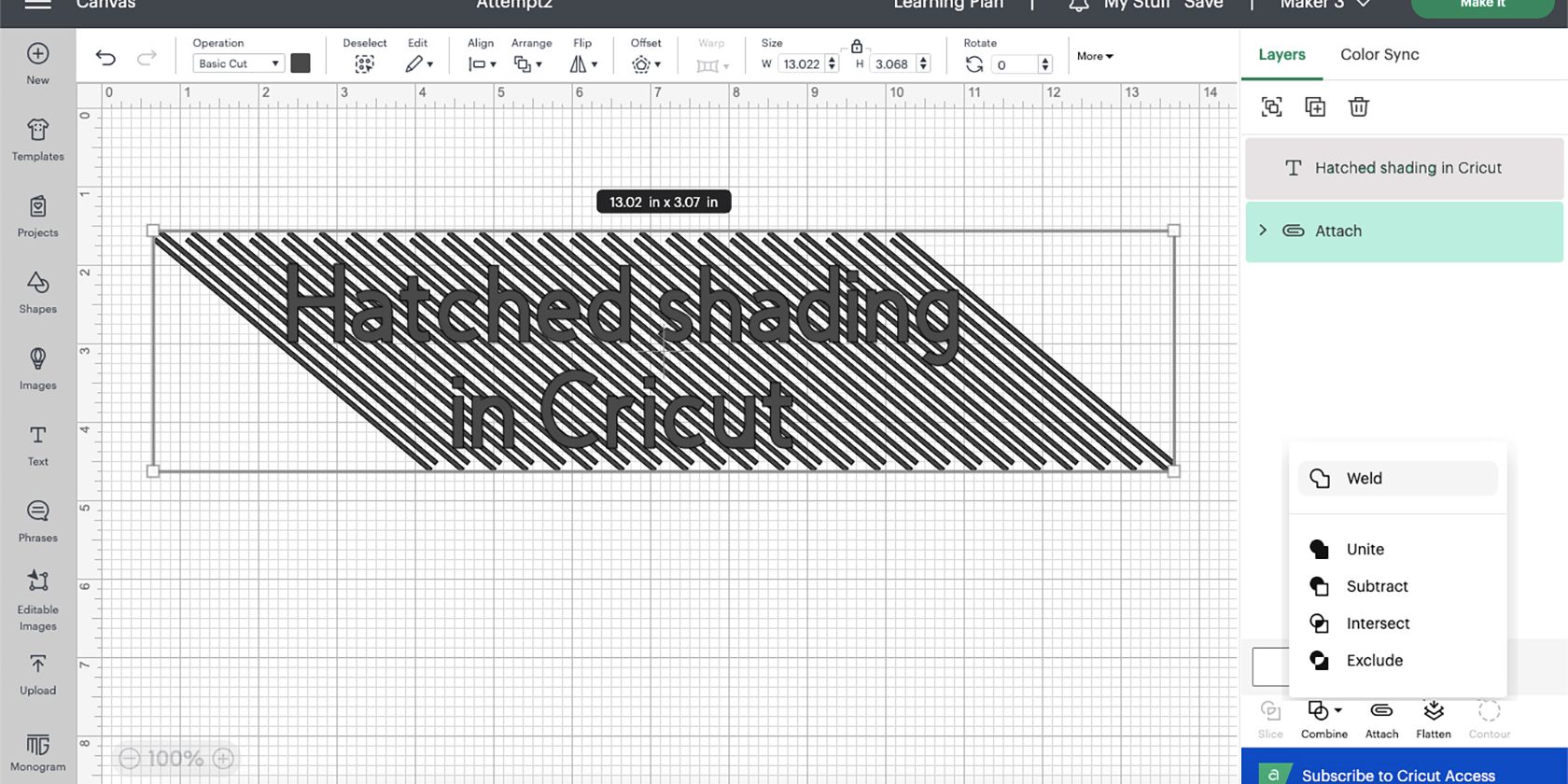 Cricut Design Space combine menu
