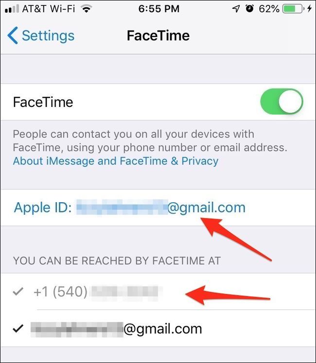 Включение номера для FaceTime