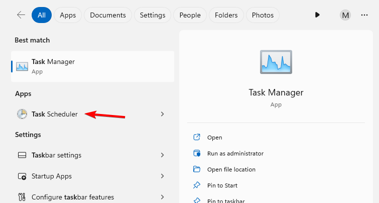 Запуск Планировщика заданий через поиск Windows