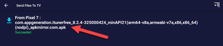 Выбор переданного APK файла на телевизоре