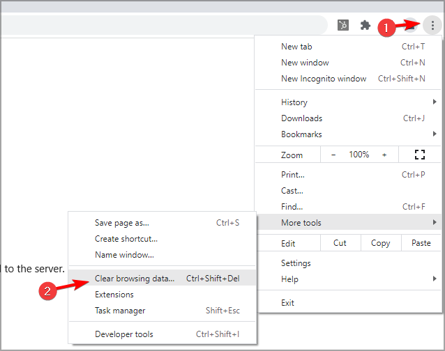Окно выбора типов данных для удаления в Chrome