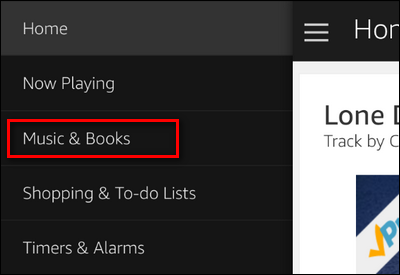 Экран раздела Музыка и книги в приложении Alexa