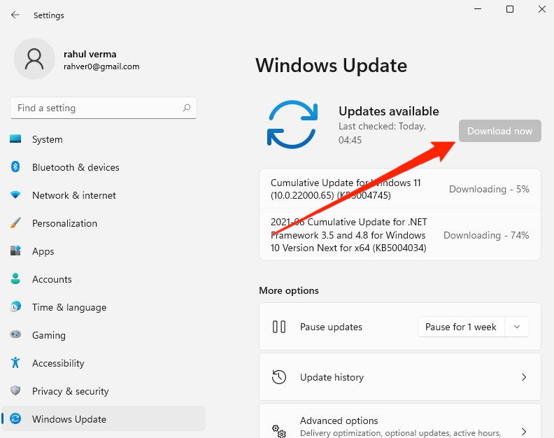 Проверка обновлений Windows 11
