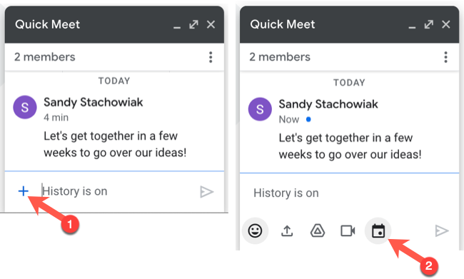 Нажмите кнопку создания события в мини‑окне чата