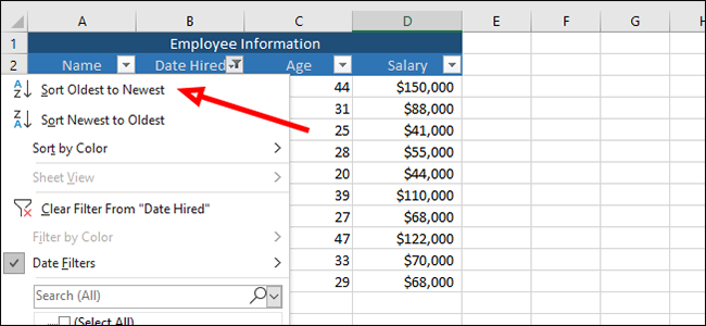 sort oldest to newest