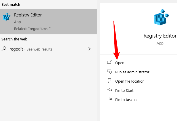 Нажмите «Открыть» или Enter для запуска RegEdit
