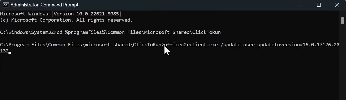 Команда для отката версии Outlook