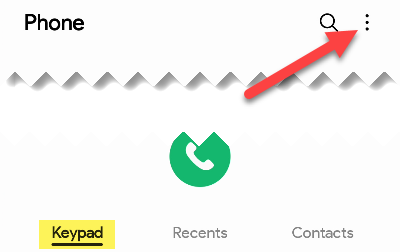 Нажмите на значок меню в приложении Samsung Phone.