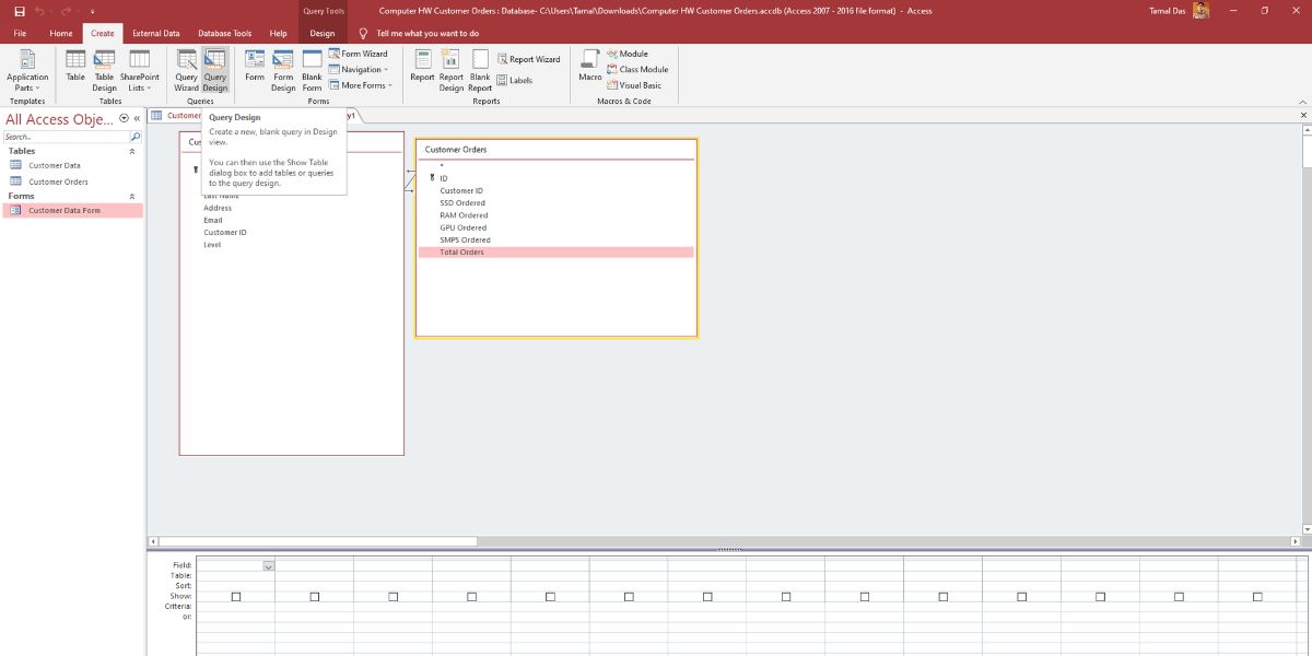Проектирование запроса в Access