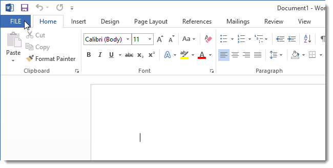 Вкладка Файл в Word 2013