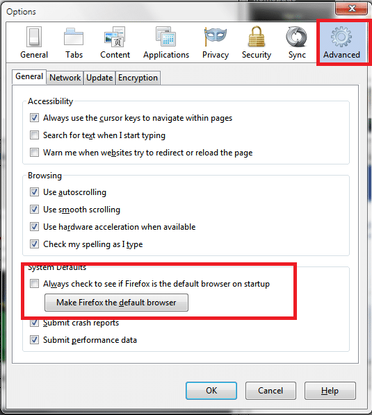 Настройки Mozilla Firefox для установки по умолчанию