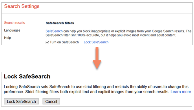 экран блокировки SafeSearch с подтверждением входа