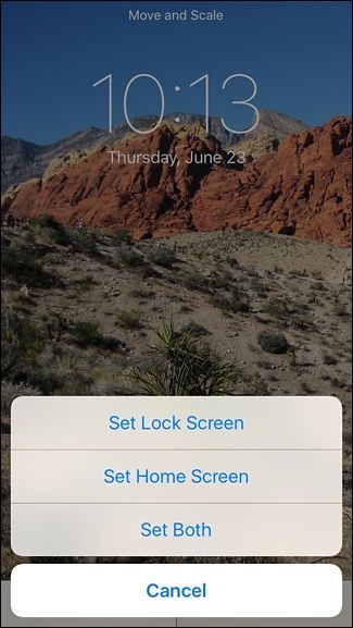 Всплывающее окно с выбором установки на Lock Screen, Home Screen или Both