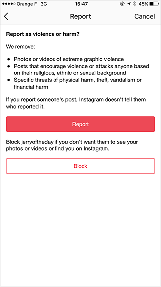 Подтверждение жалобы и опция блокировки аккаунта