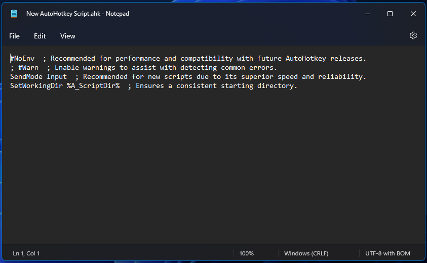 пример AutoHotkey-скрипта в Блокноте