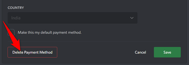 Выберите «Удалить способ оплаты».