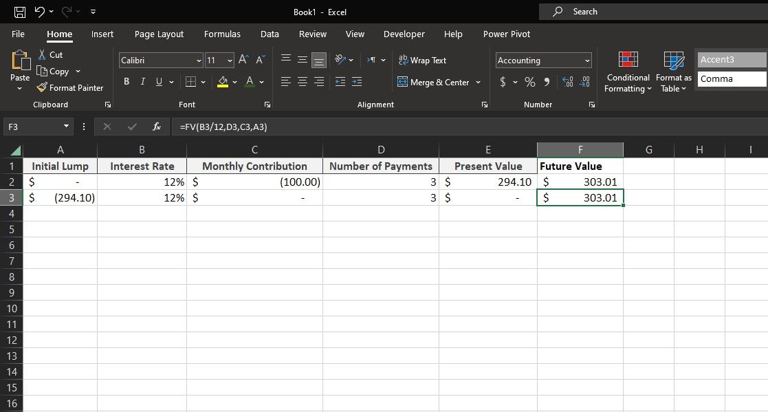 Сравнение PV и FV в Excel