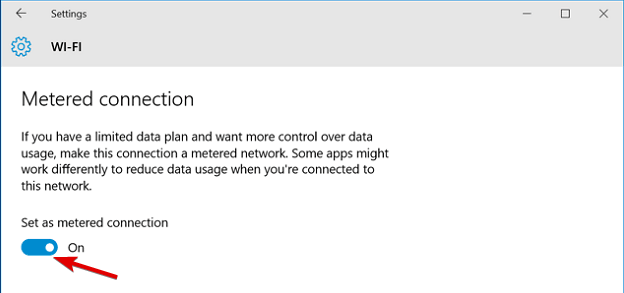 Параметры сети: установить как лимитное подключение