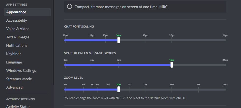 Настройки внешнего вида Discord