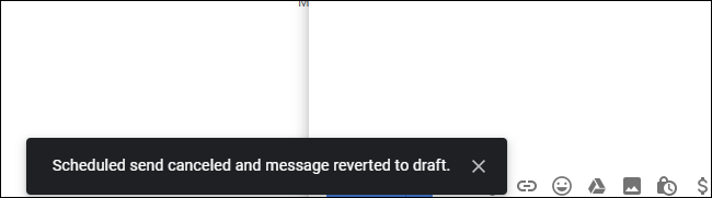 Уведомление о том, что запланированная отправка отменена в Gmail на вебе