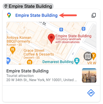 Smart Chip location name linked to Google Maps
