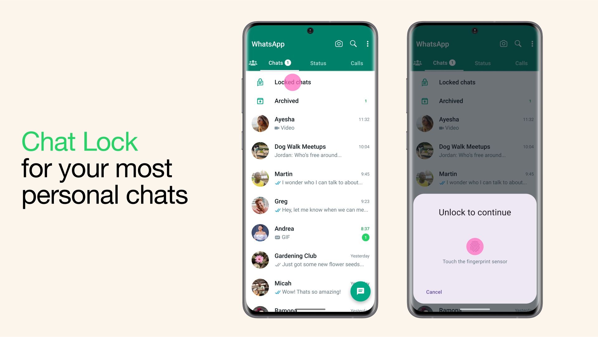 Баннер Chat Lock в WhatsApp