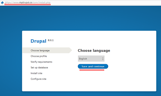 Выбор языка в установщике Drupal