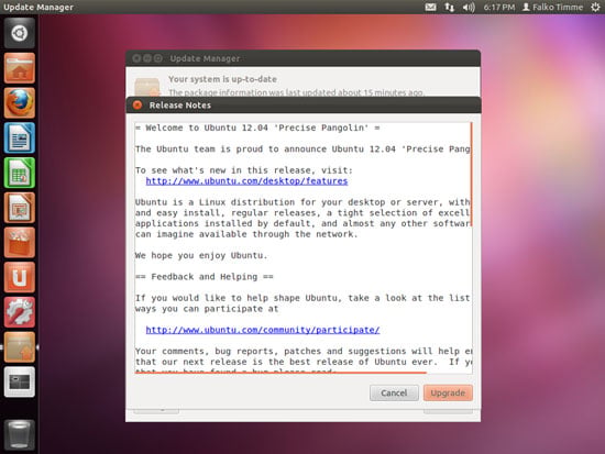 Окно с заметками релиза Ubuntu 12.04