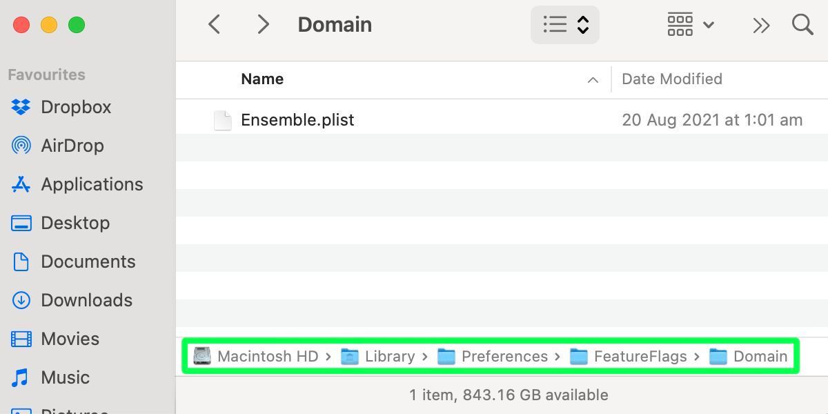 Ensemble.plist в папке Domain с выделенным путем к файлу.