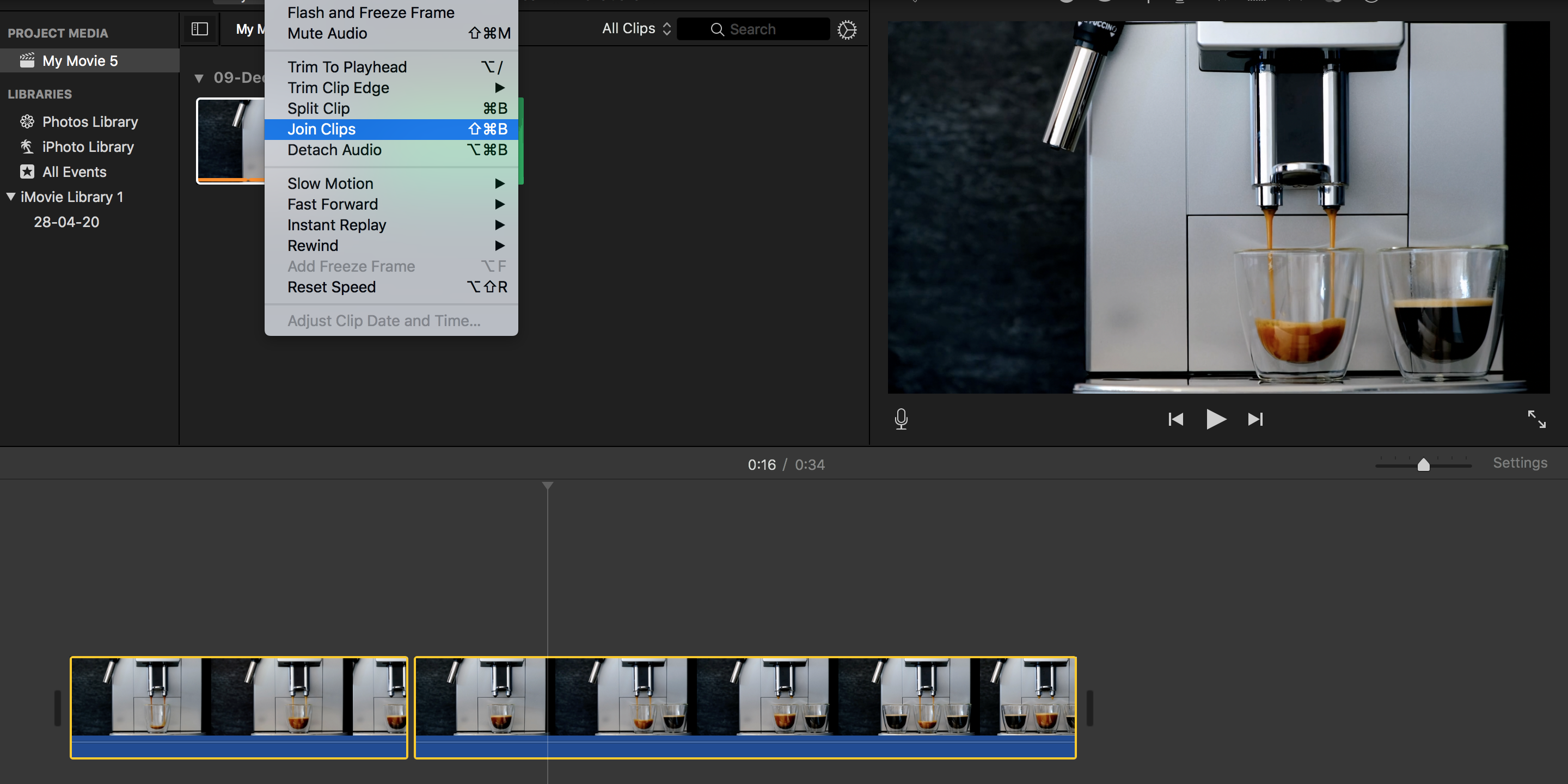 Склейка клипов в iMovie на Mac