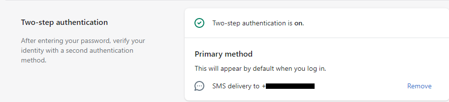 Shopify 2SA turn off 2SA click Remove