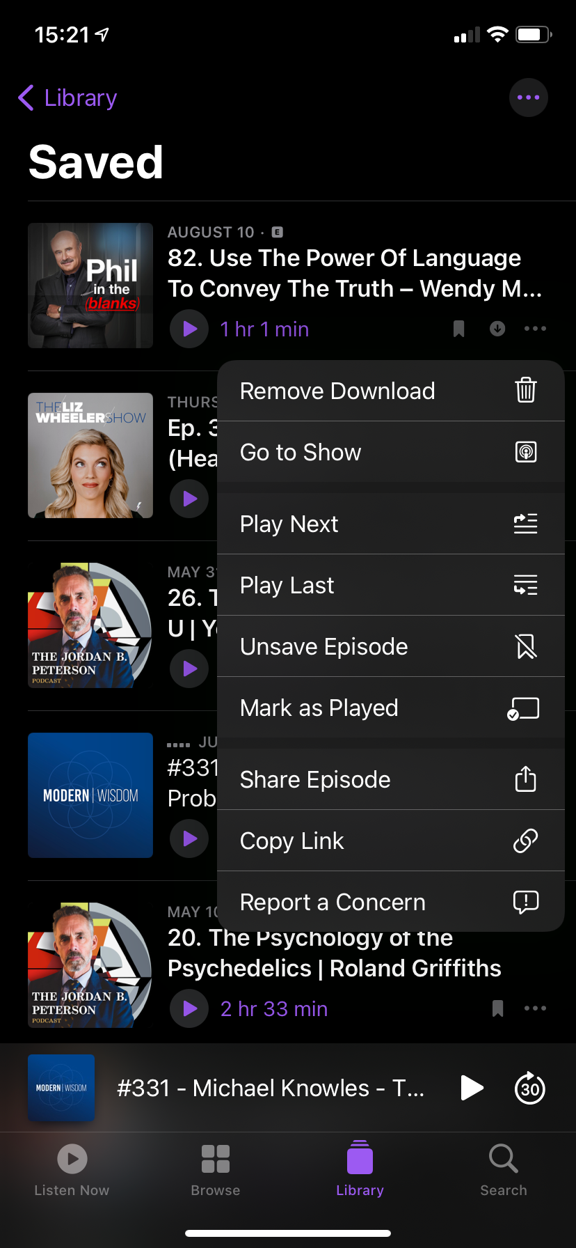 iPhone Podcast Remove Saved Episode