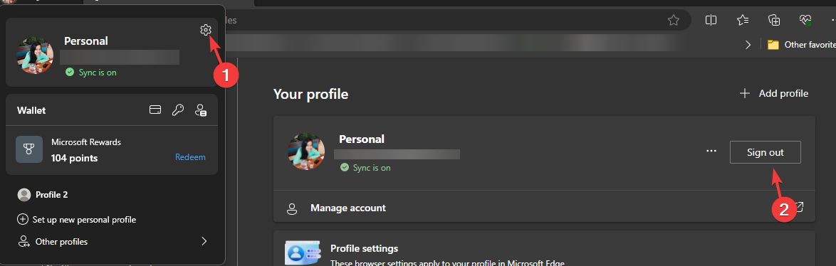 Параметры профиля в Edge