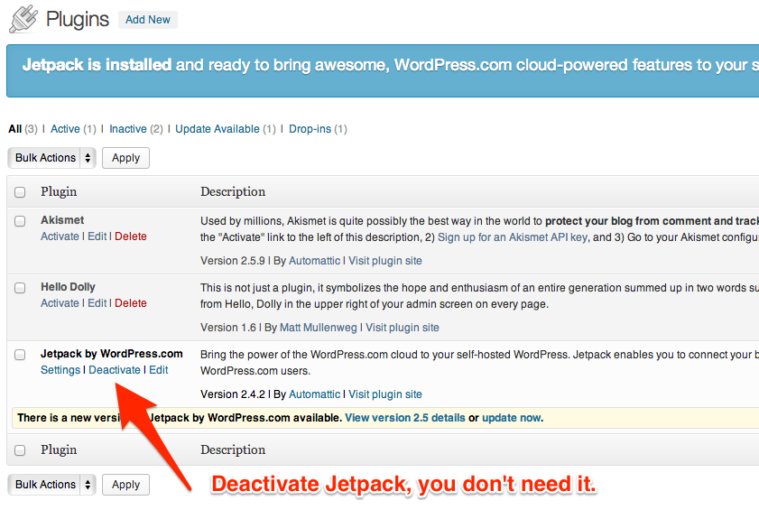Плагин JetPack в списке плагинов