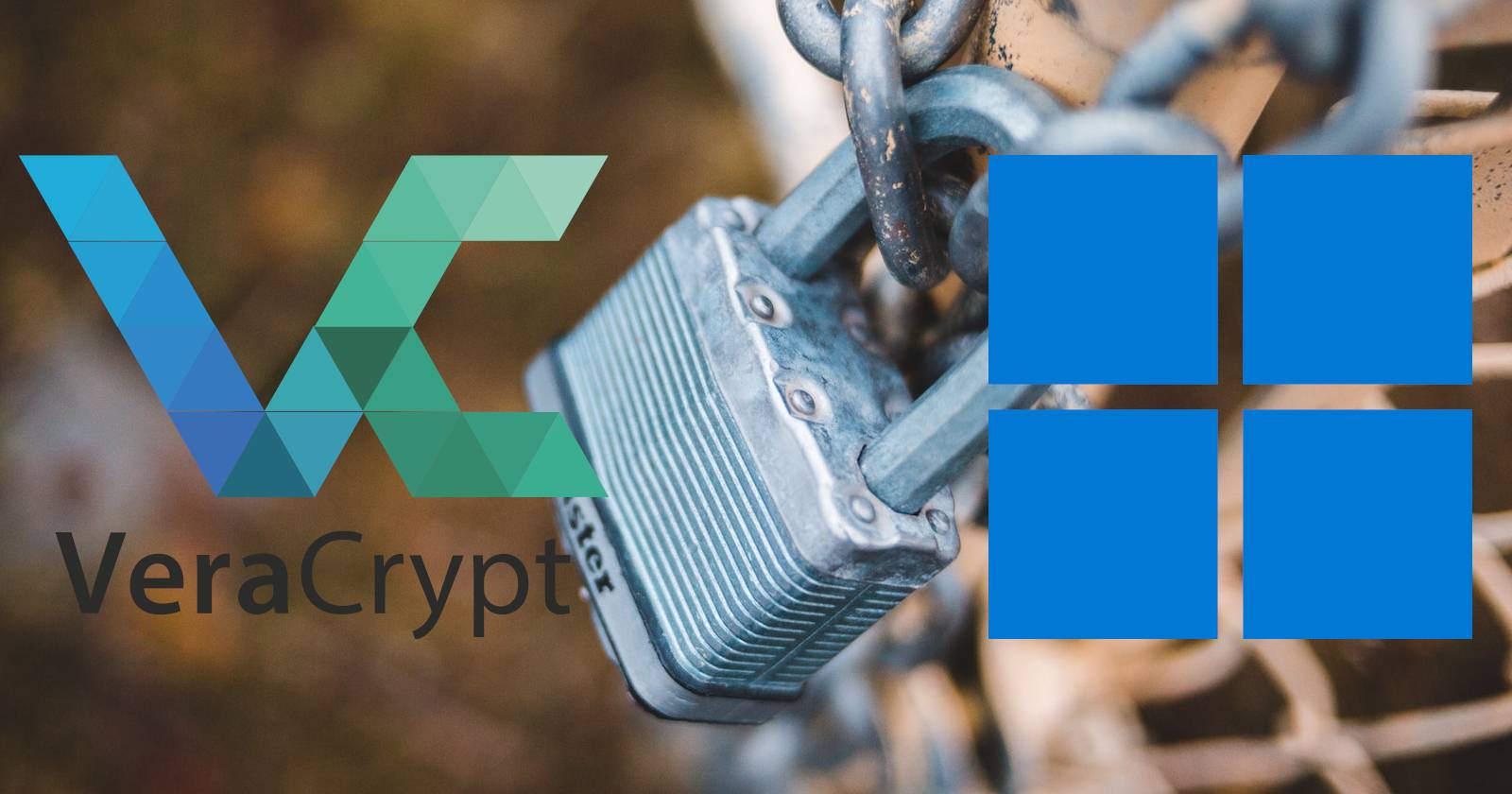 Логотипы VeraCrypt и Microsoft на изображении замка и цепей